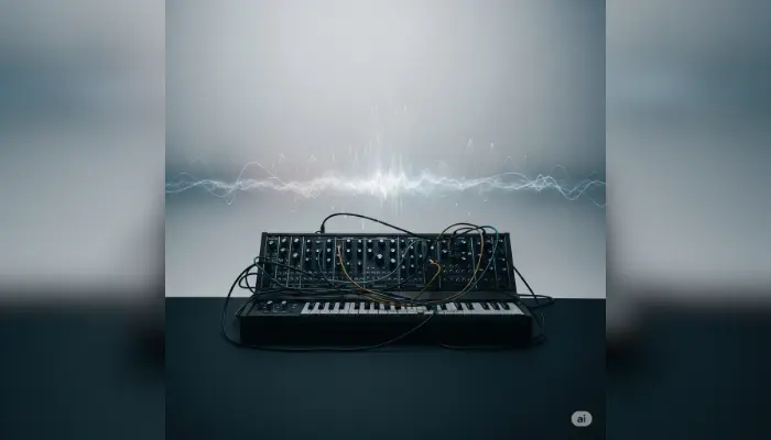 Setup de estúdio minimalista com sintetizador modular